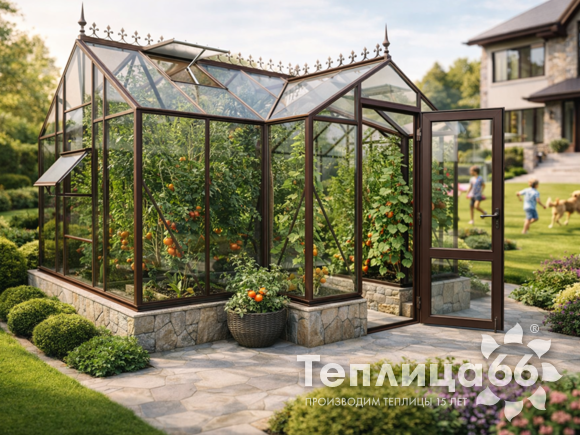 Теплица botanik T с мини-тамбуром под стекло, 14 м² (калькулятор)